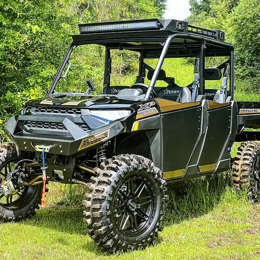 Close-up of Polaris Ranger on grass